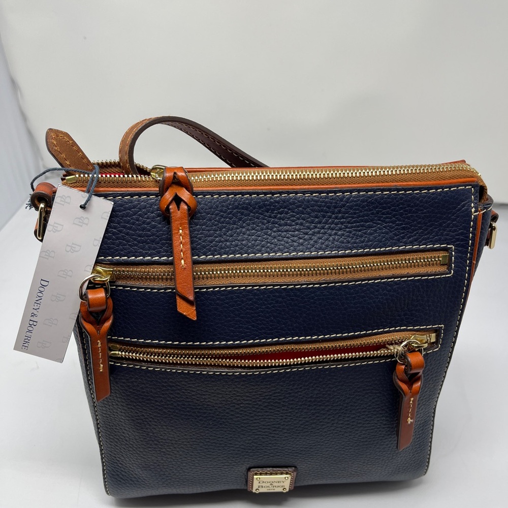 Dooney & Bourke Navy and Tan Leather Crossbody Bag